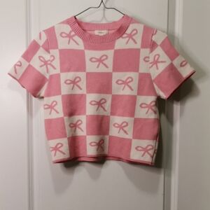 Debut Pink and White Bow Pattern Sweater